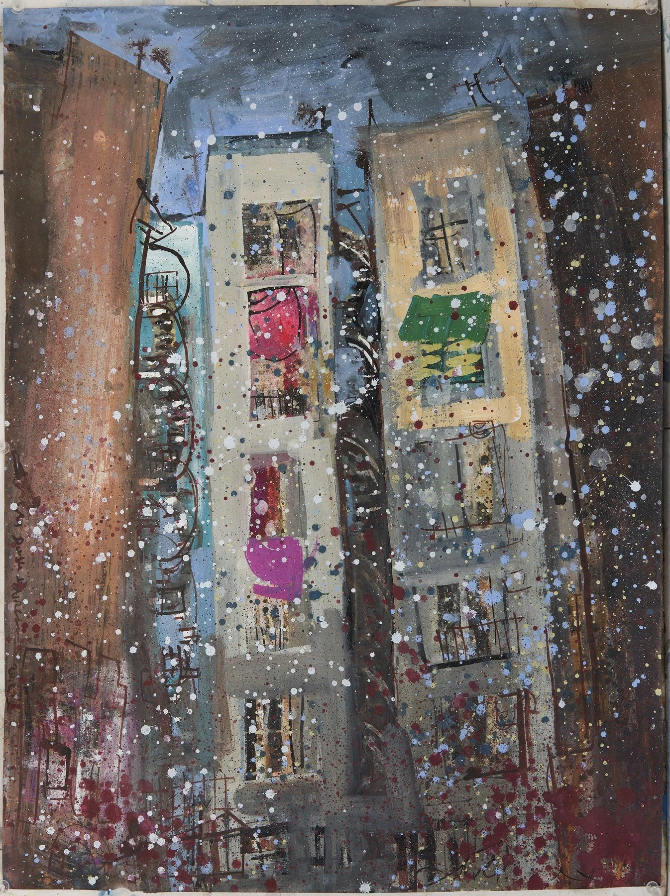 Snow-covered architecture and spiral staircases, Koukaki — Erin McGee Ferrell, Athens, 2022.