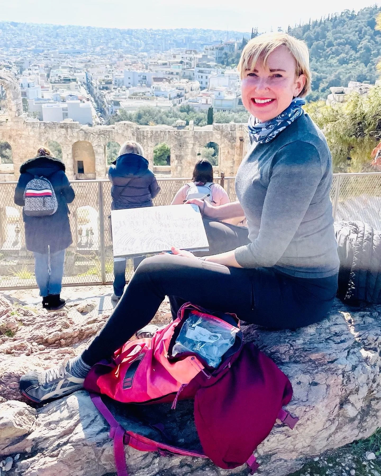 Erin McGee Ferrell painting on location in Athens, 2022.