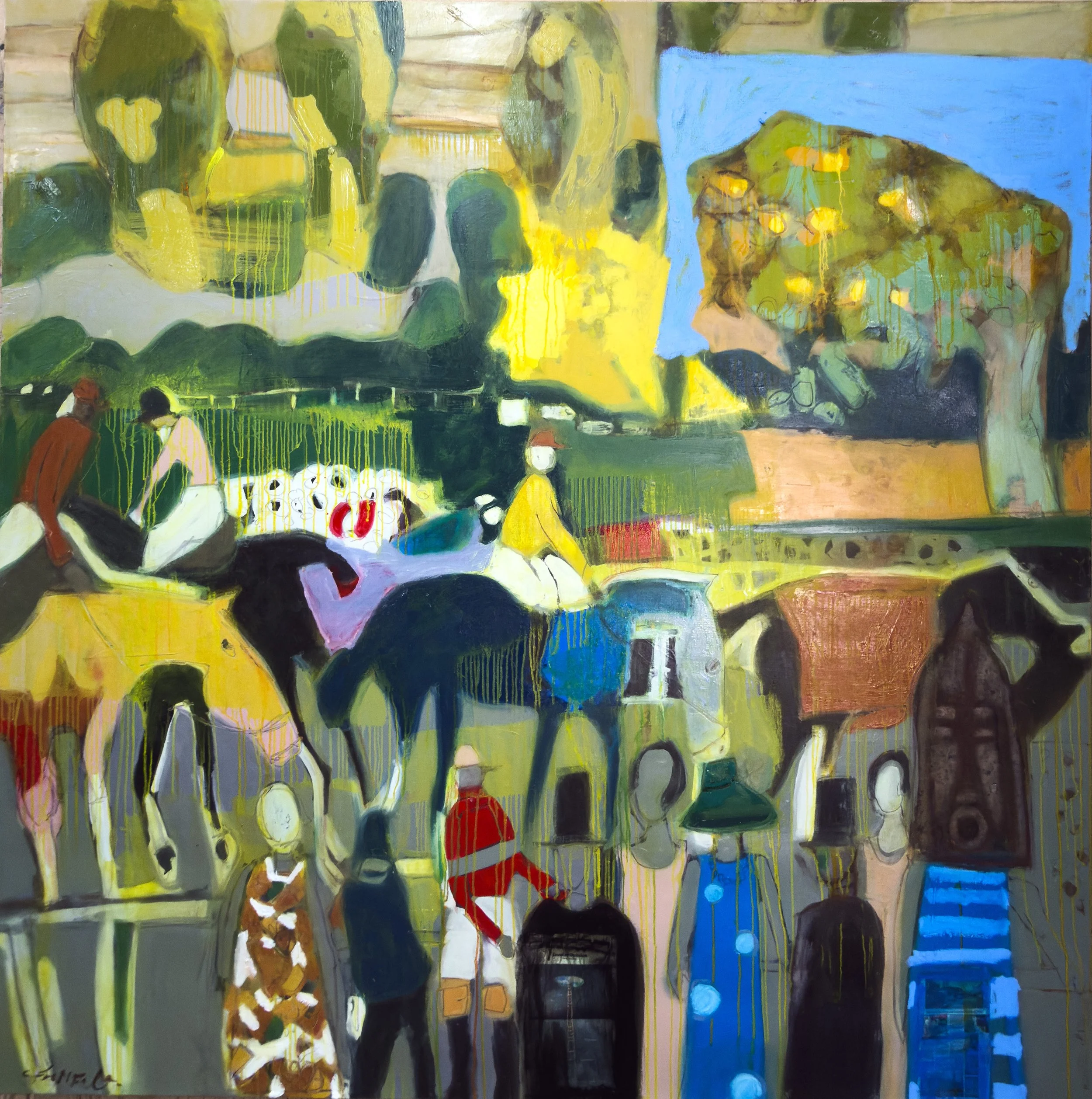 Mask and Horse June Large 6 x 6 ft oil on linen