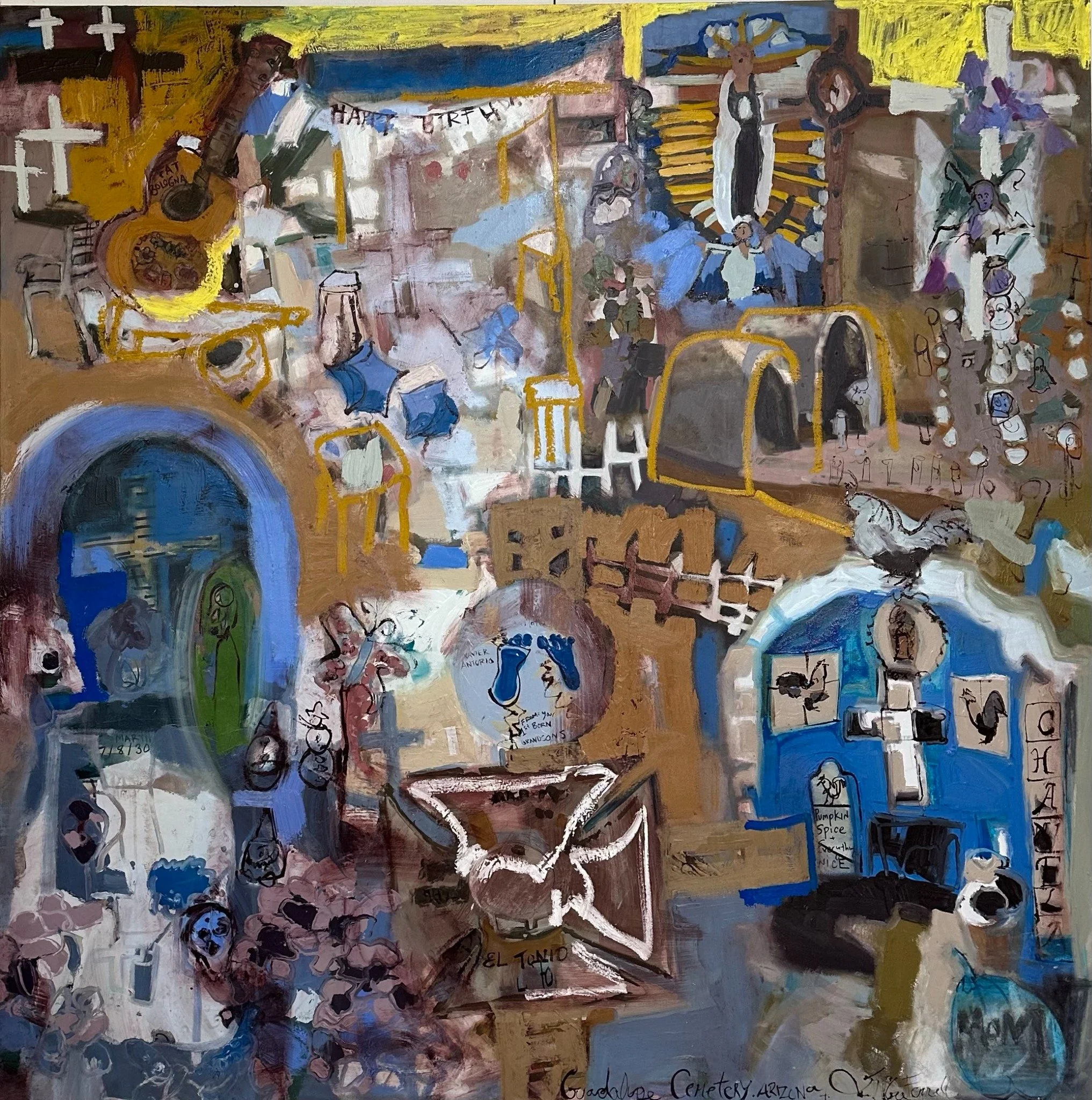 Guadalupe Cemetery, Arizona, 2021
Oil on canvas
72 × 72 in (182.9 × 182.9 cm)
Embedded NFC chips