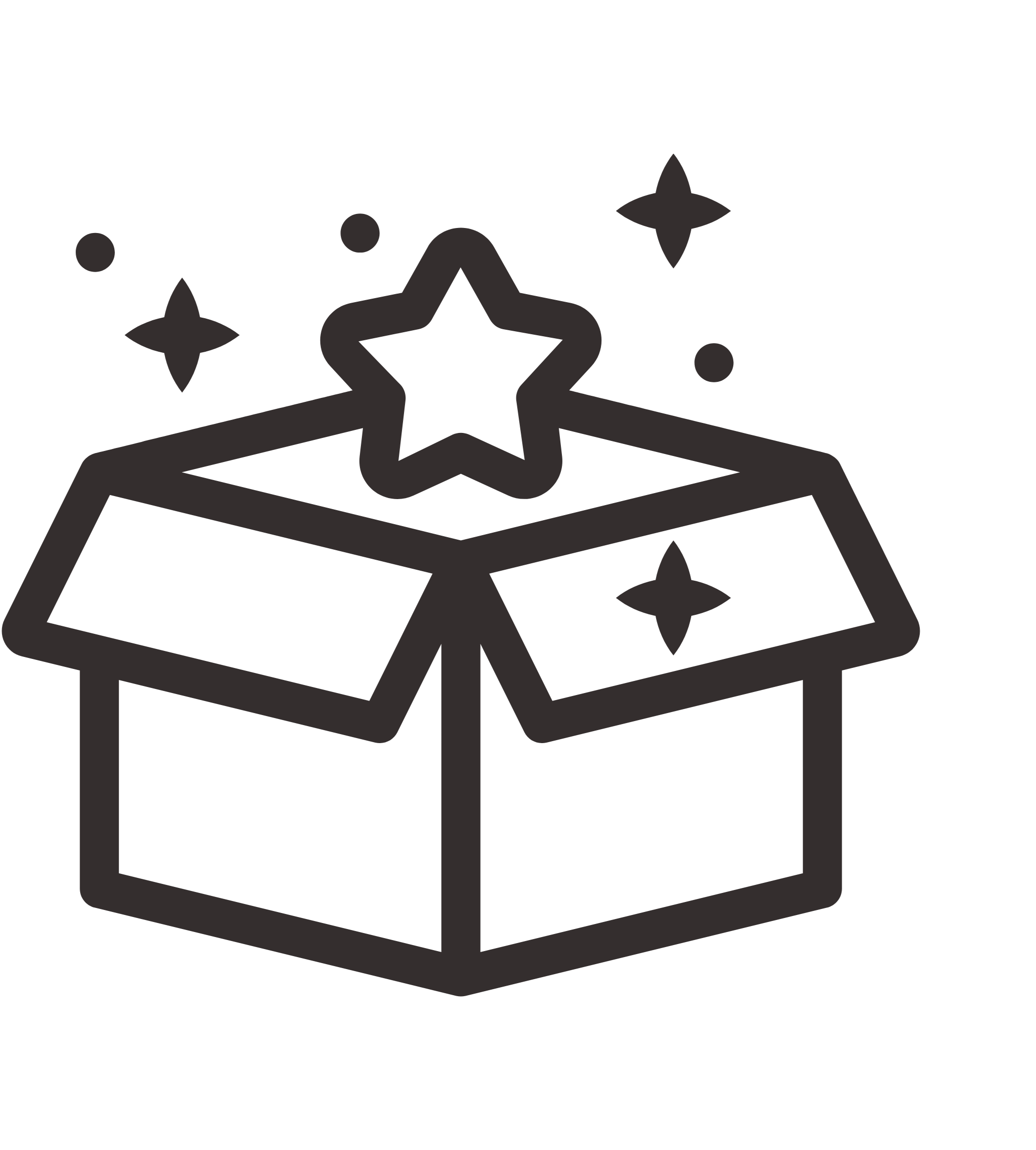 Icon of an open gift box with a star on the lid and sparkles around it.