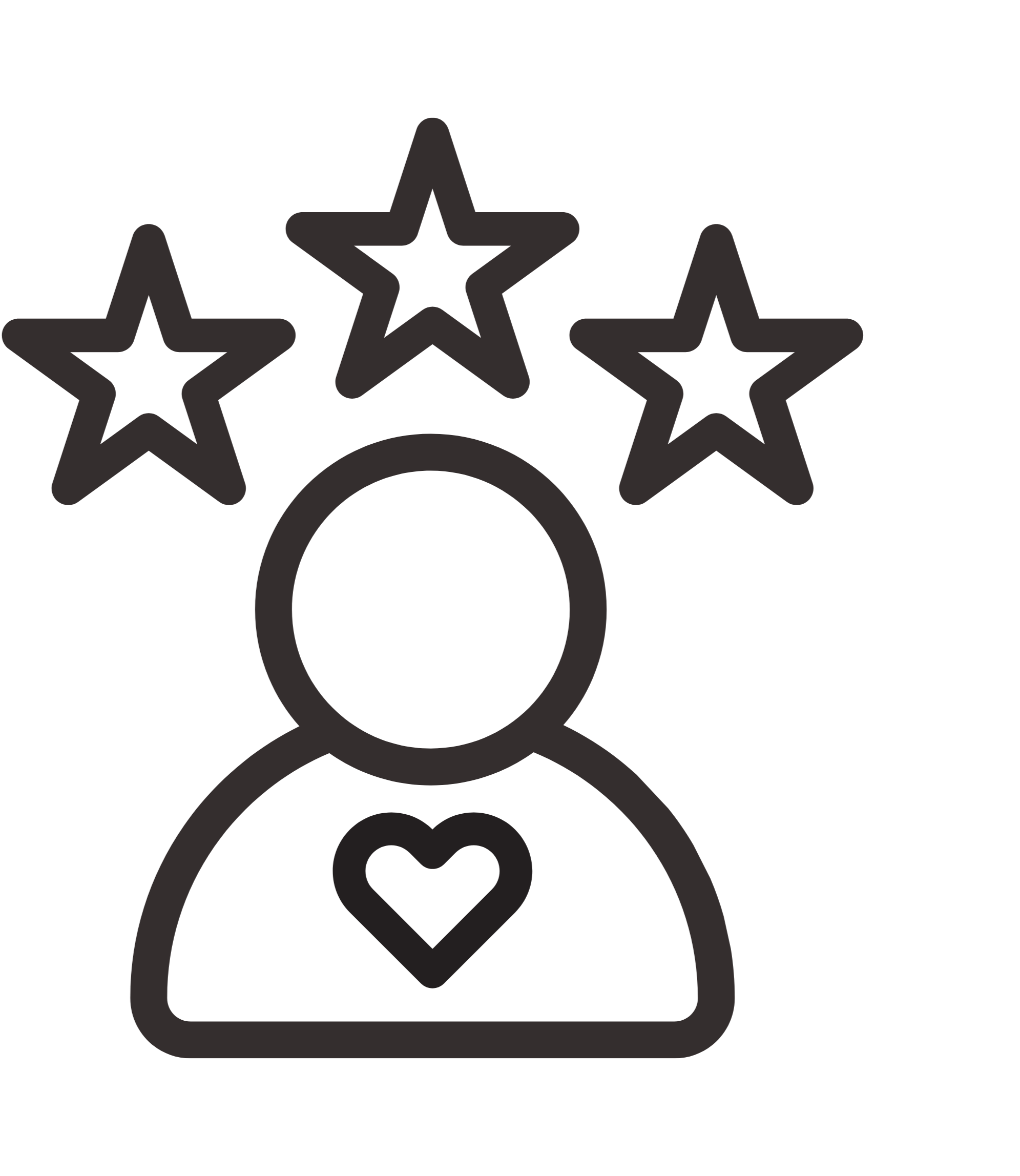 Line drawing of a person with three stars above their head and a heart on their chest.