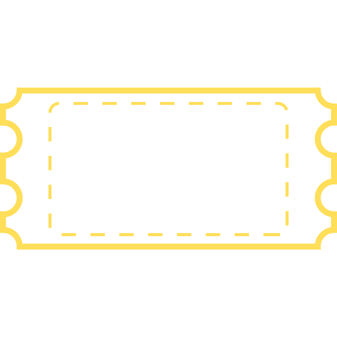 A black ticket icon with yellow outline and dashed border, displaying a white dollar amount of $250 in the center.