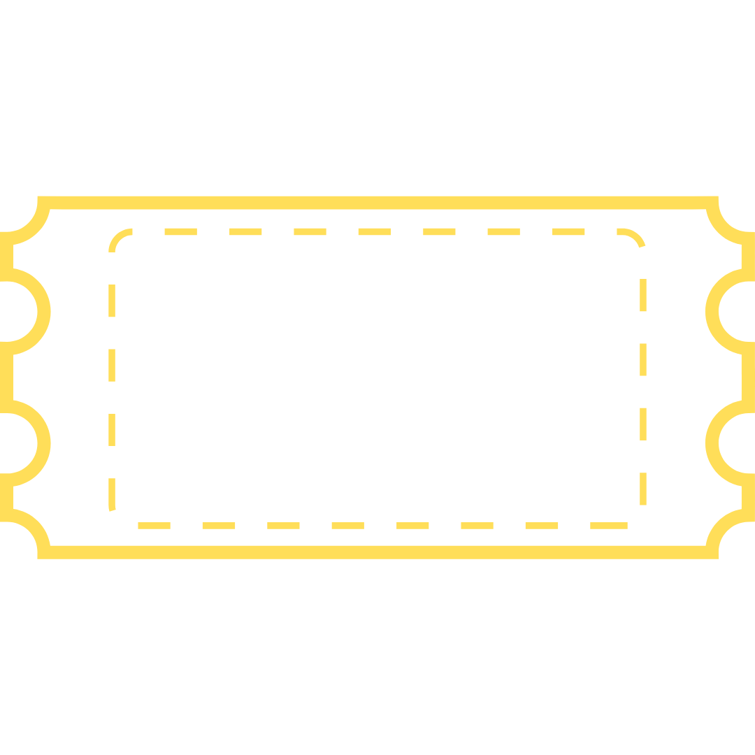 A black background with a yellow outline of a ticket, displaying the price of two thousand five hundred dollars ($2,500) in white text.