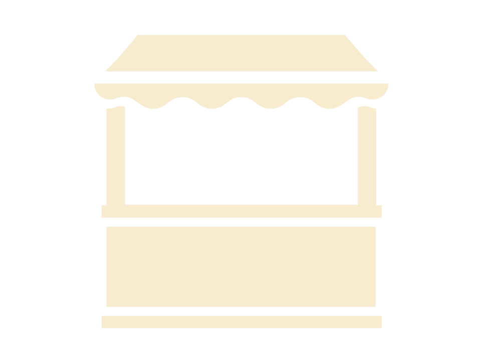 A simplified icon of a small store or kiosk with a striped awning.