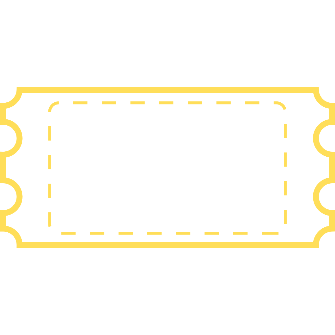 Digital illustration of a ticket with a black background and yellow border, displaying the price of $500 in large white text in the center.
