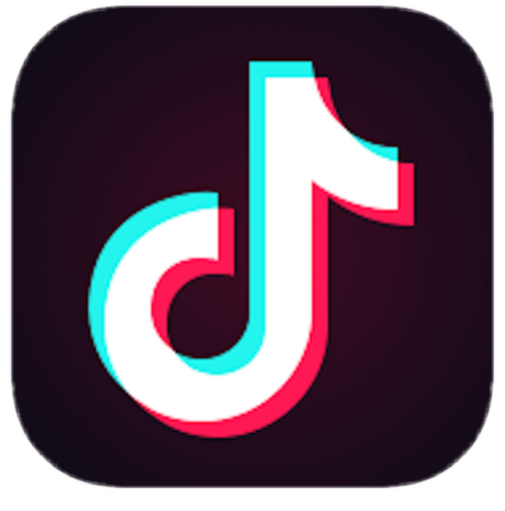 TikTok app icon with white musical note logo on a black background outlined with blue and pink