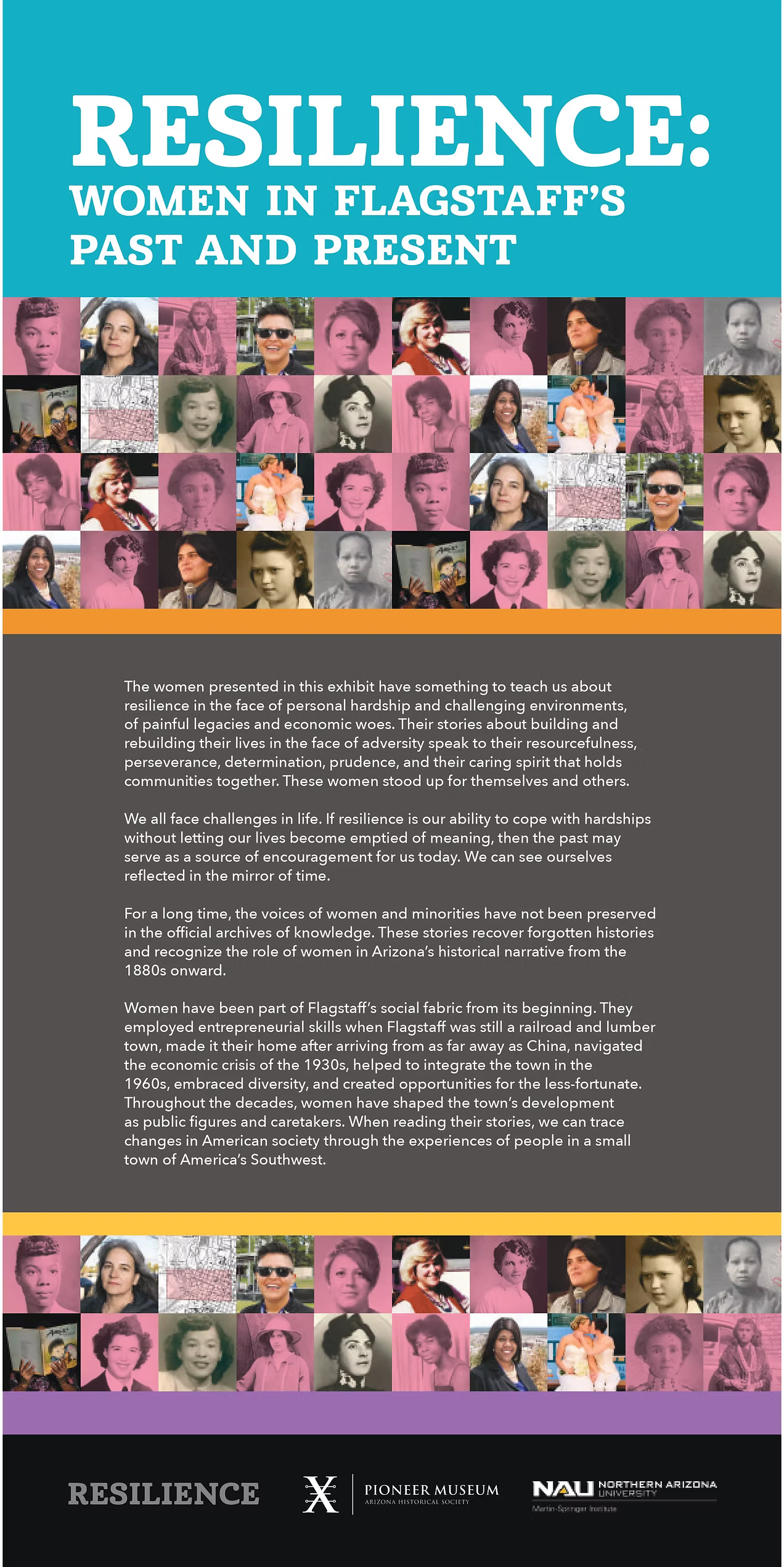 Panel Number 1, full text at right. Collage of women with text.