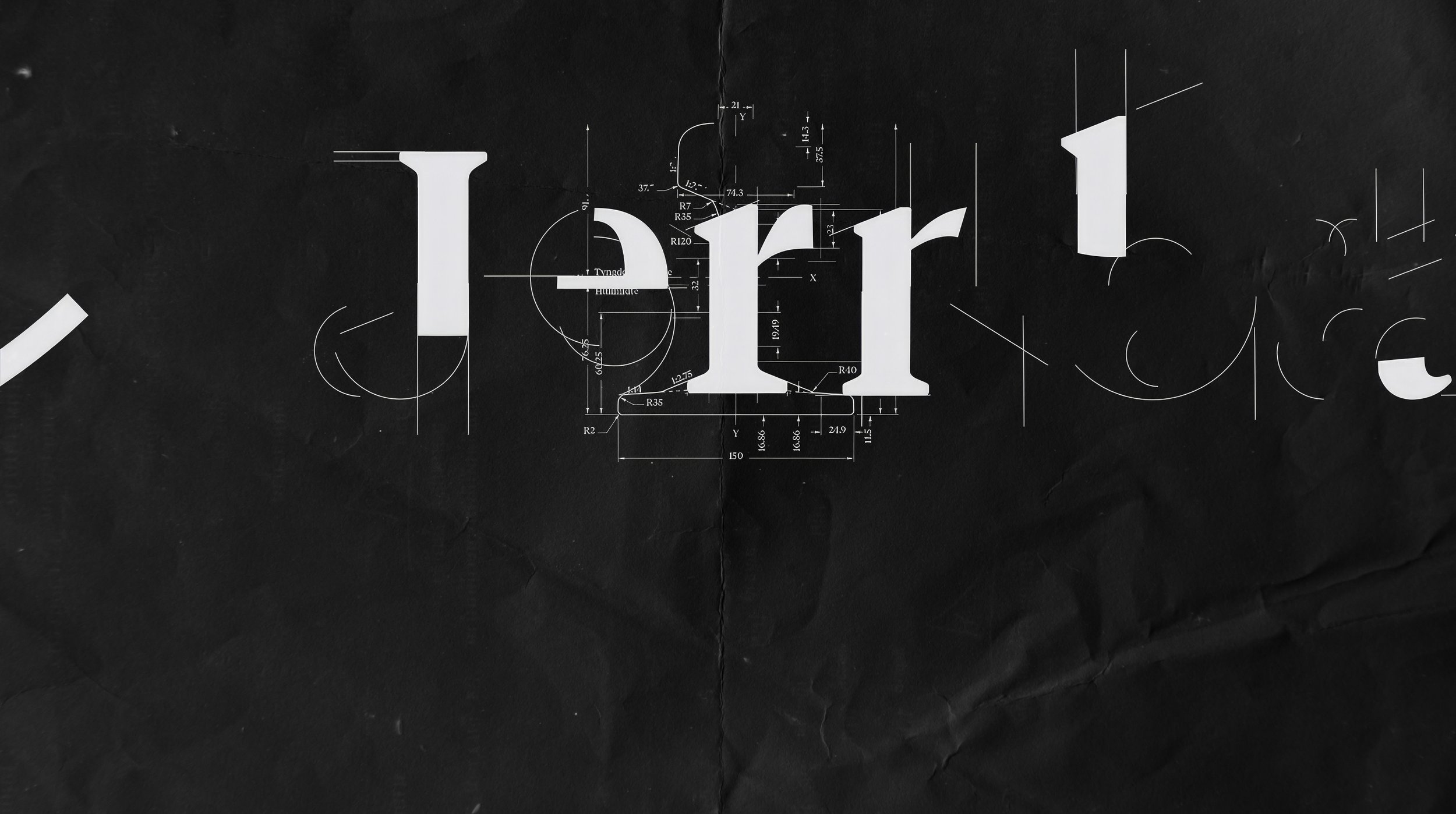 Blueprint-style design of the word 'Dr' in white on a black background.