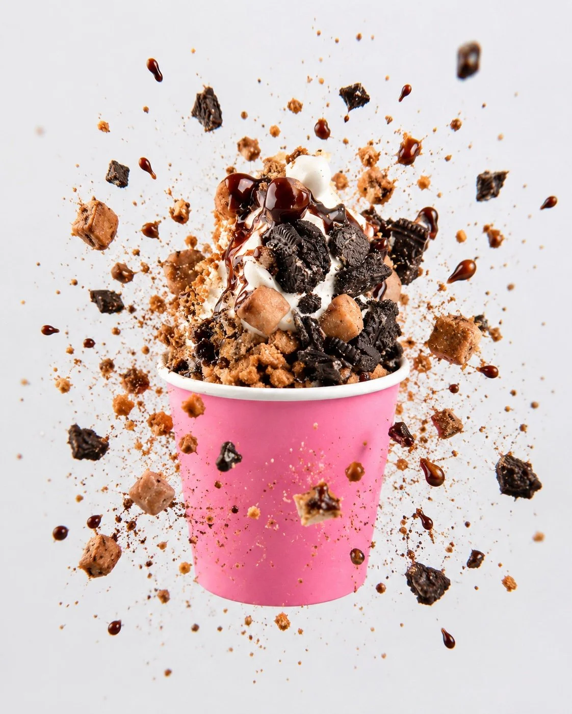 Chocolate soft serve sundae with brownies, cookies and chocolate sauce from an ice cream shop concept developed by Chef Walleska