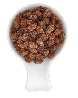 Hickory smoked peanuts in a white bowl.