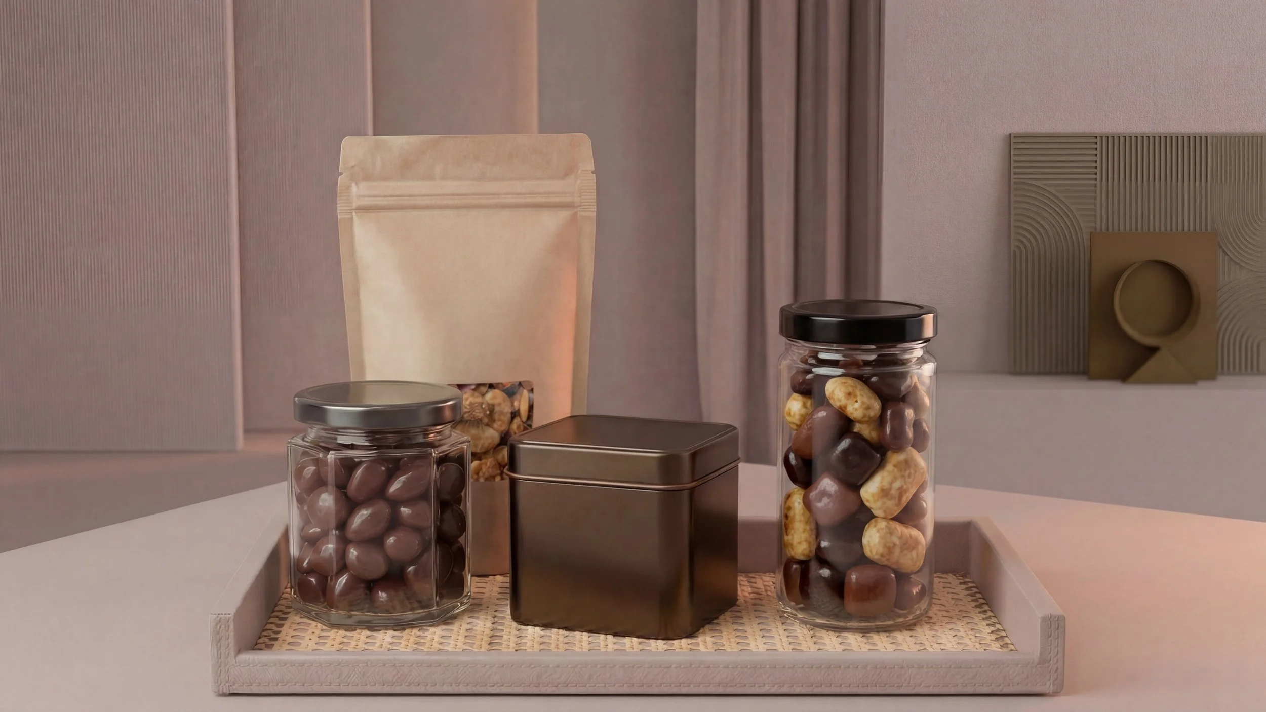 Assorted minibars on a tray.