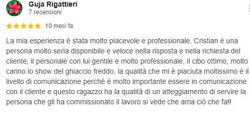 Recensione di un cliente che descrive un'esperienza positiva con Cristian, evidenziando professionalità, gentilezza, attenzione e comunicazione.