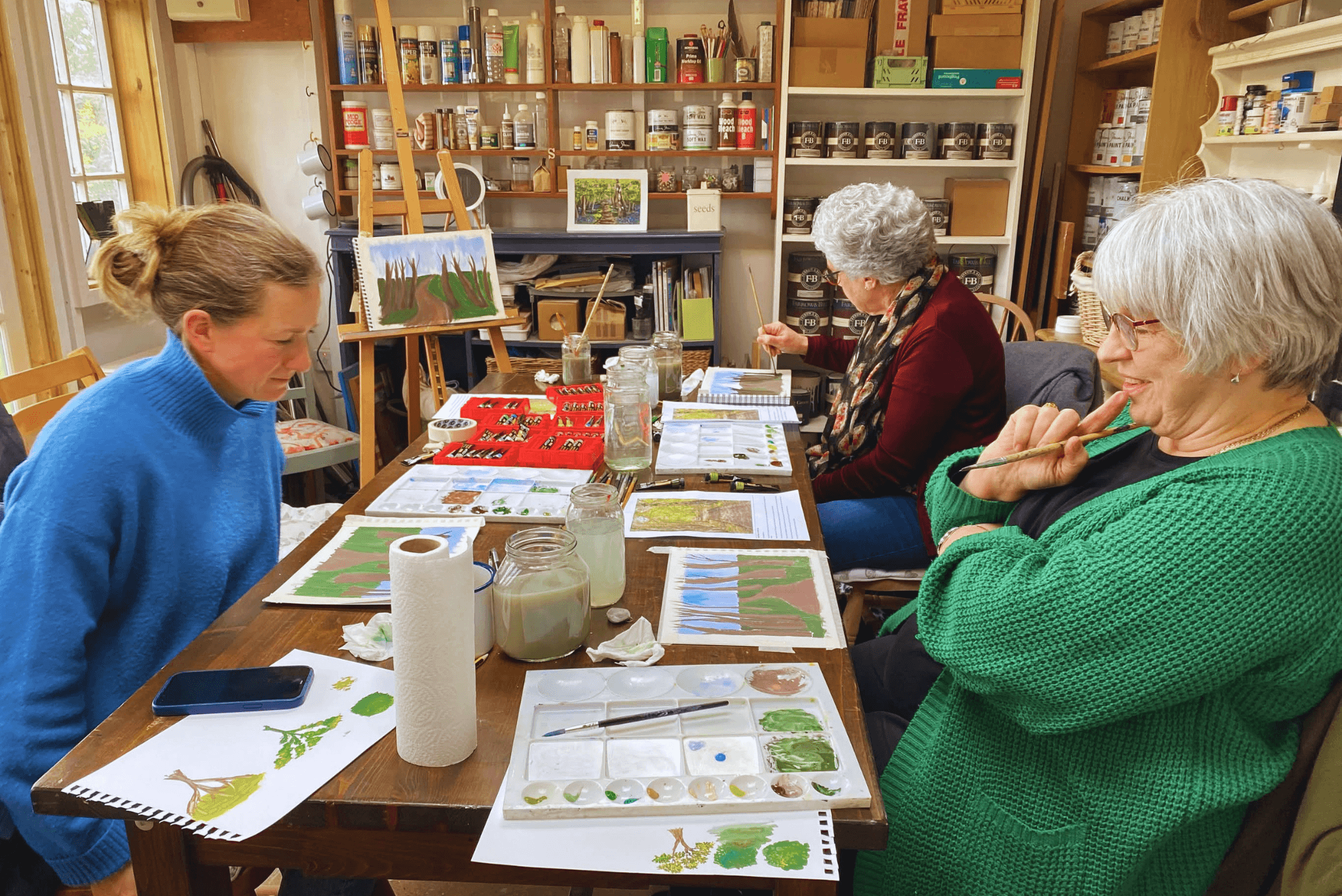 Watercolour workshop inside the High Birch creative studio.