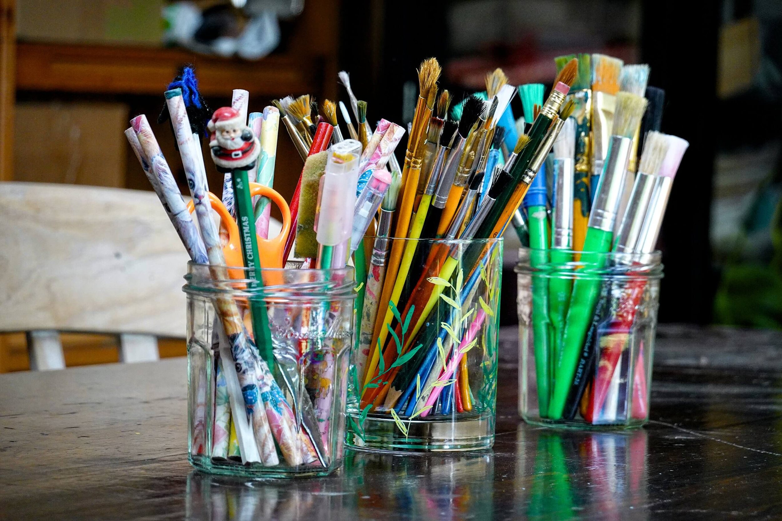 Art supplies inside the High Birch workshop space.