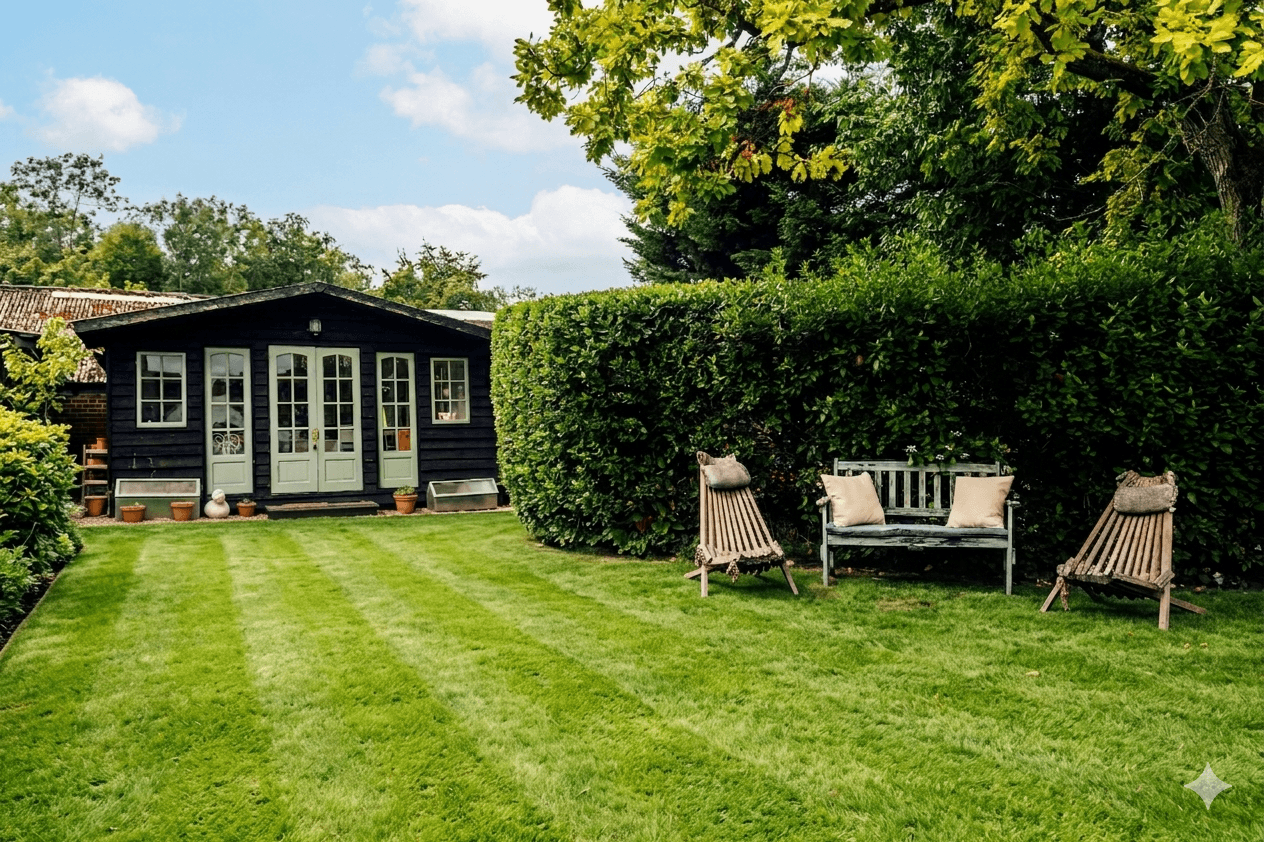 Countryside garden and workshop space at High Birch.