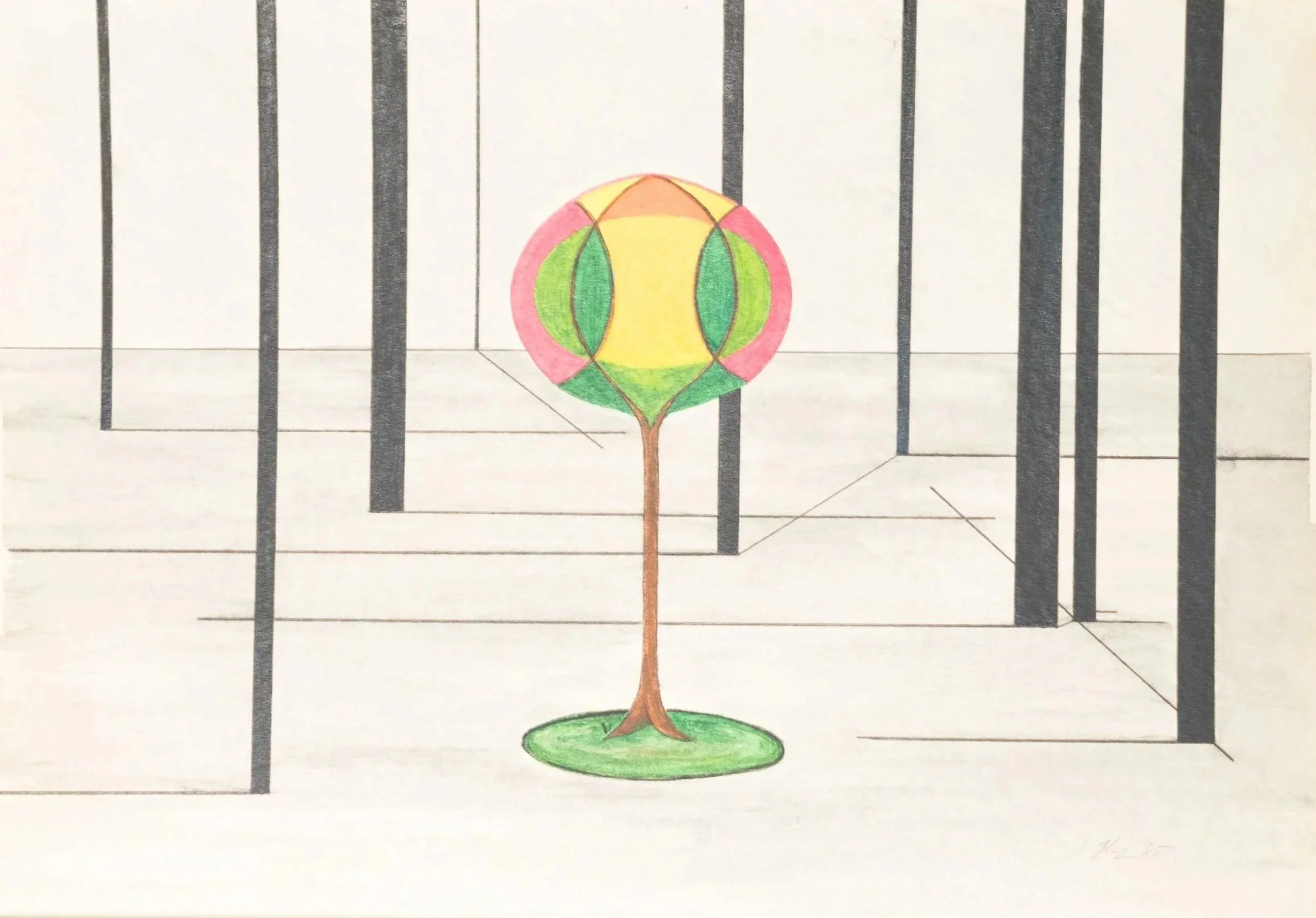 Urban Tree, 1980s, 16.5” x 12”, Pastel & pencil on paper