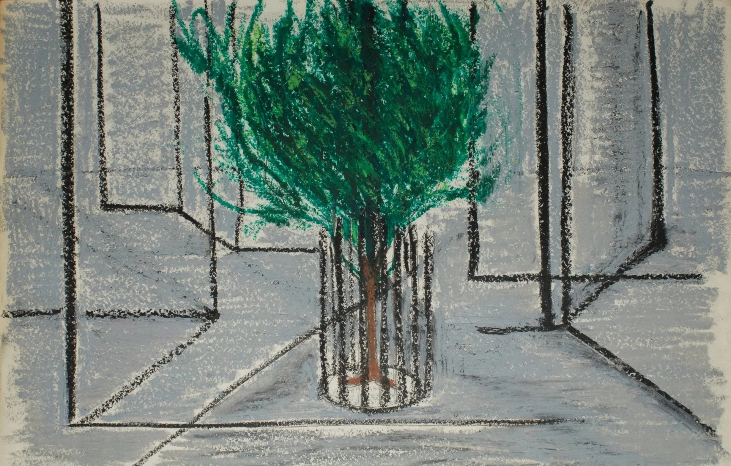 Urban Tree, 1980s, 16.5” x 12”, Pastel & pencil on paper