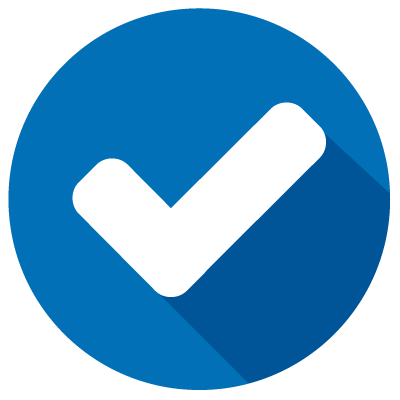 Blue circle with a white check mark inside.