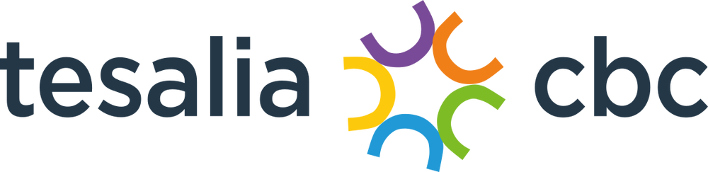 Logotipo de tesalia cbc con círculos coloridos entrelazados.