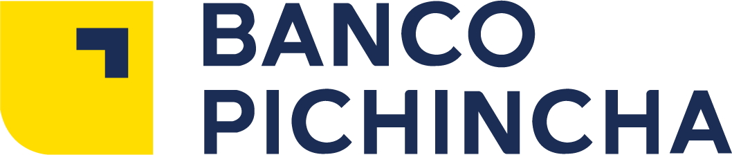 Logotipo del Banco Pichincha con texto en azul y fondo amarillo.