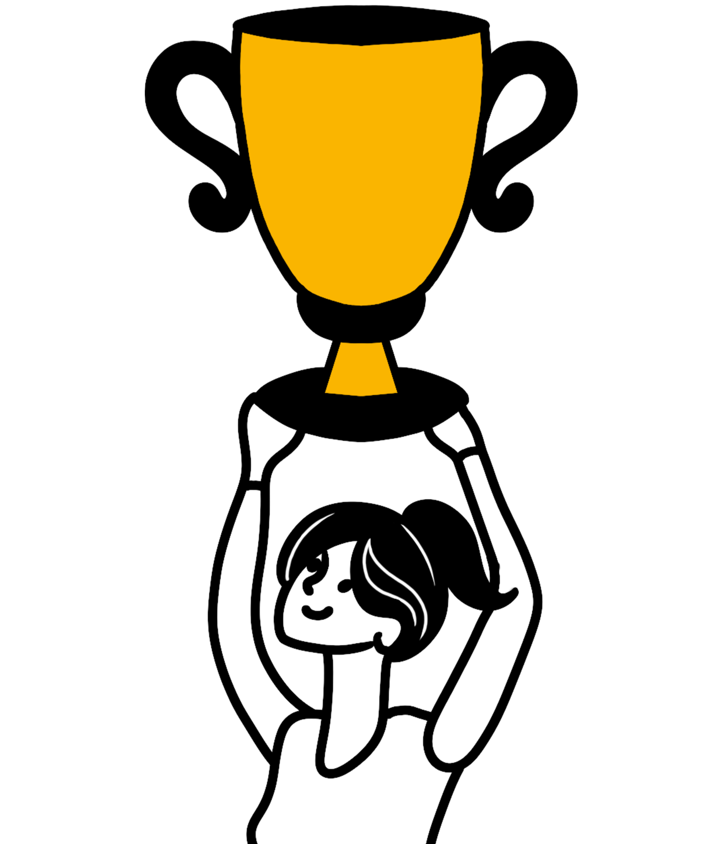 Dibujo de un trofeo dorado con base y asas negras, en estilo simple y caricaturesco.