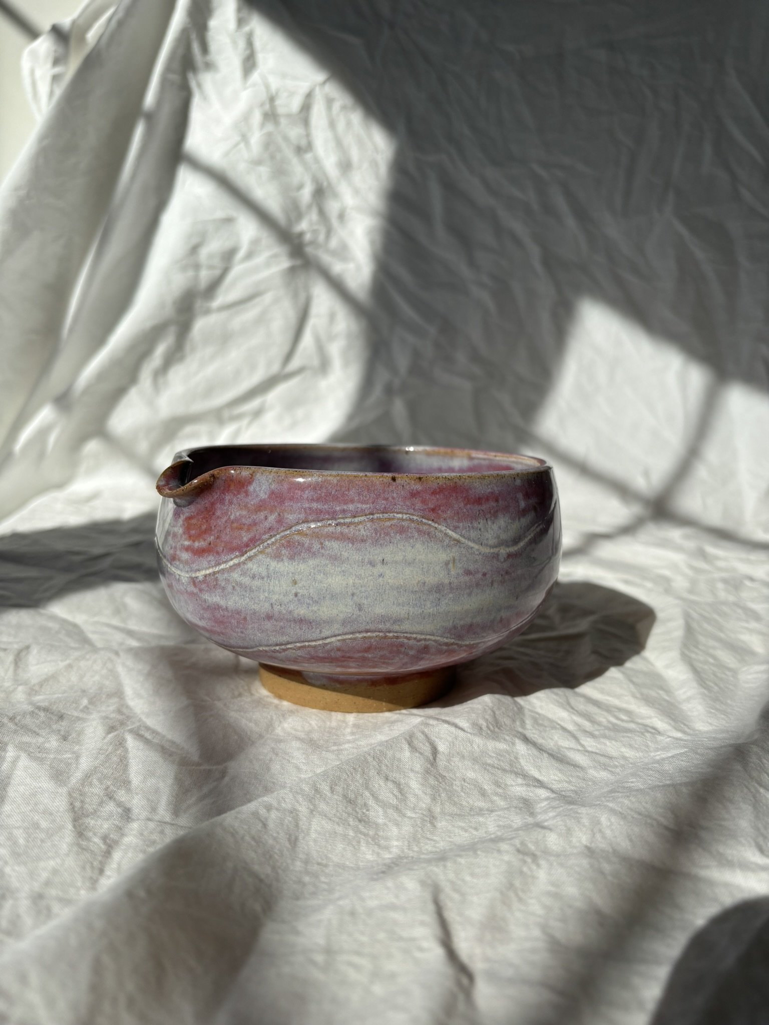 Pink Squiggle Matcha Bowl with Spout
