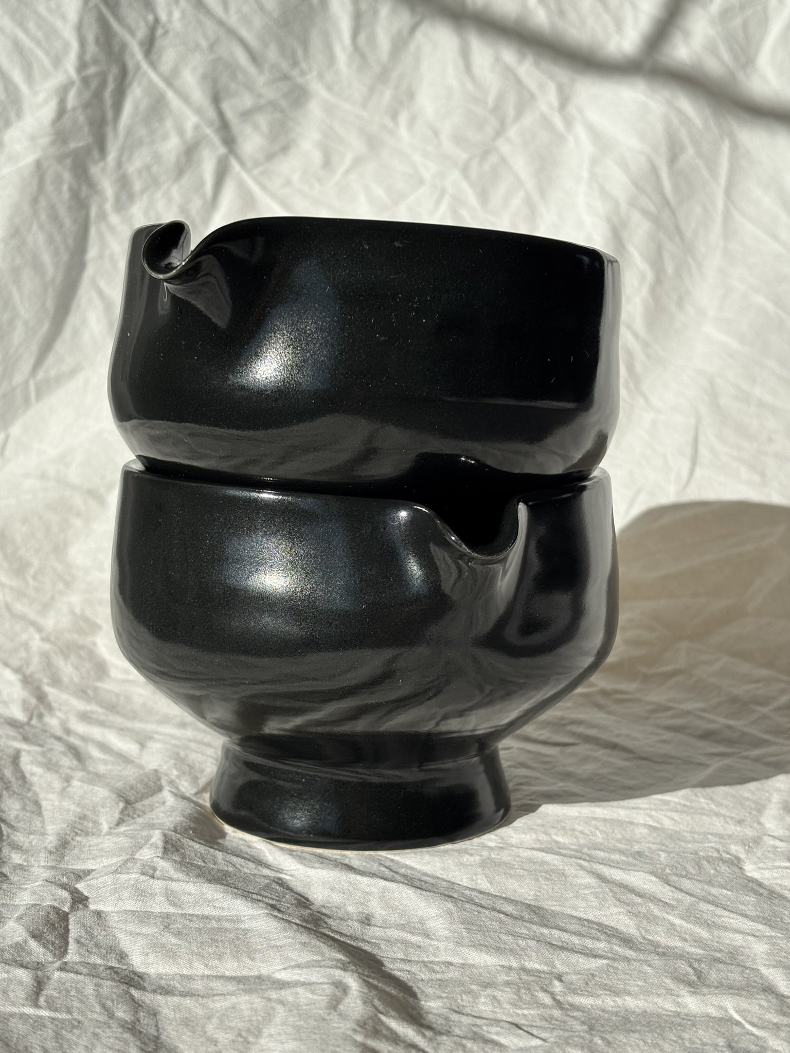 Tall-footed Black Matcha Bowl with Spout
