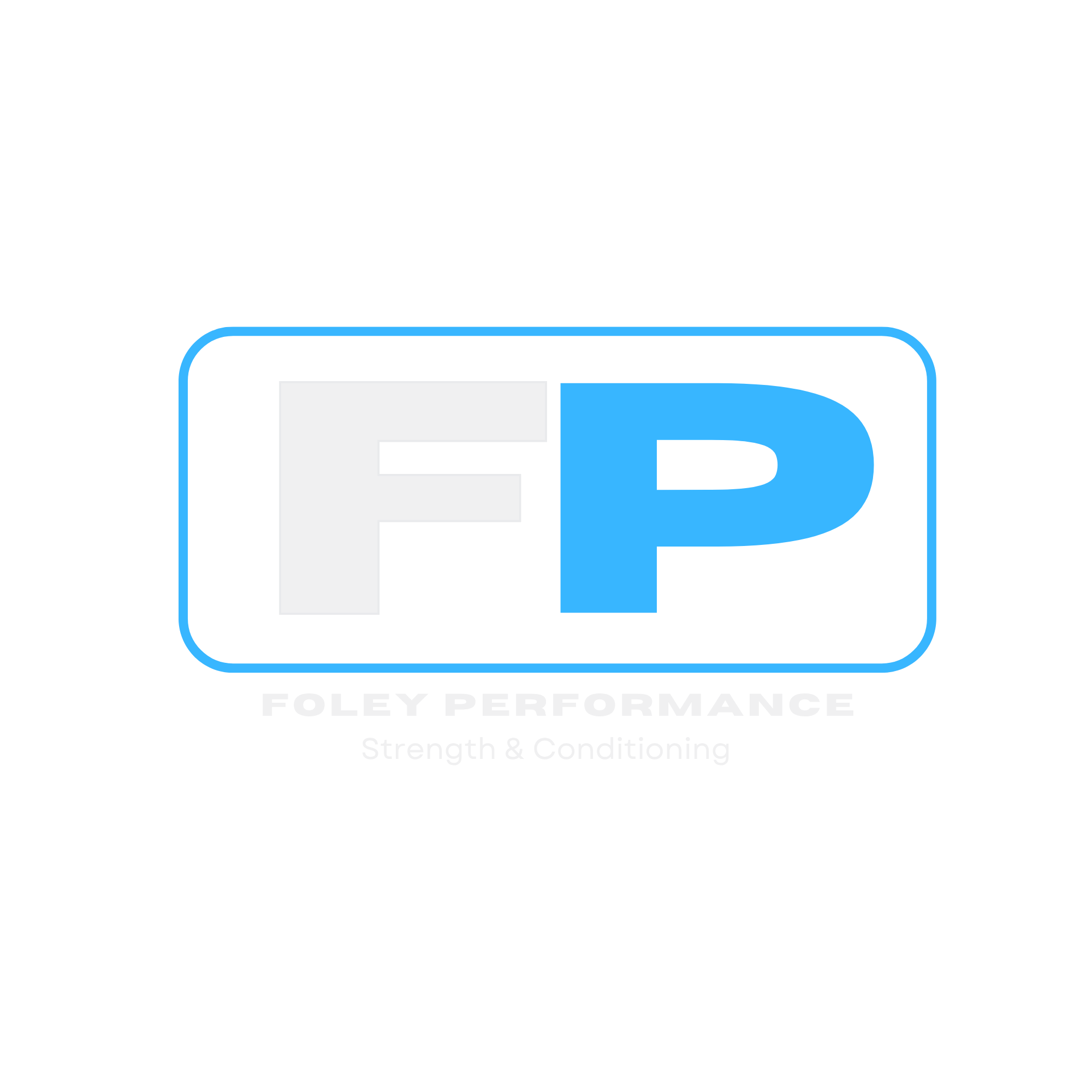 Foley Performance Strength & Conditioning logo with bold black background, blue and white letters.