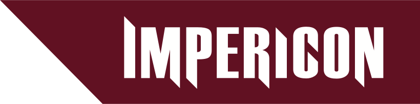 The word 'IMPERICON' in bold white letters on a burgundy background with a black diagonal stripe.