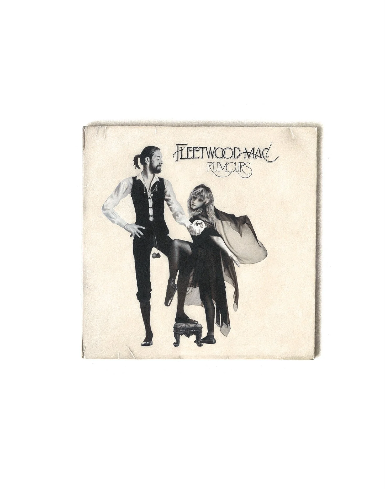 Hyperrealism coloured pencil drawing of the Rumours Album Vinyl Sleeve by Fleetwood Mac, recreated by Connor Hornby
