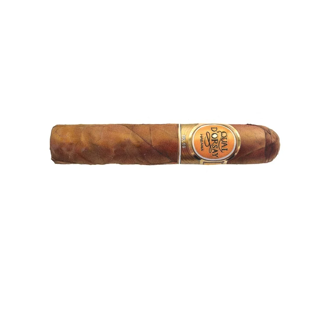 Hyperrealism coloured pencil drawing the Quai D'Orsay no. 50 Cigar, by Connor Hornby