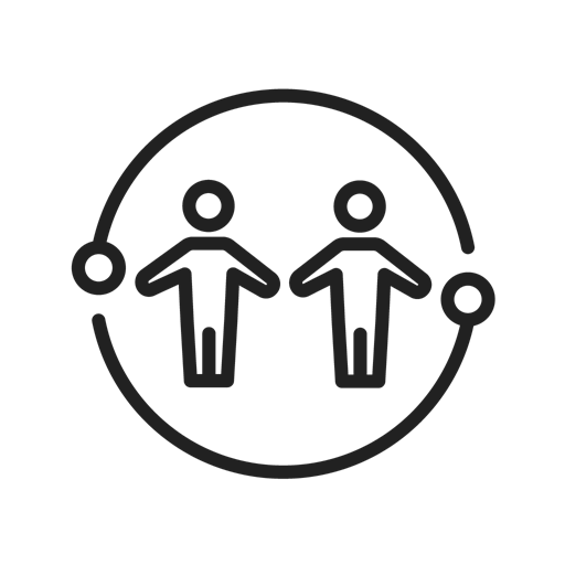 Line icon of a circle with 2 figures in the middle