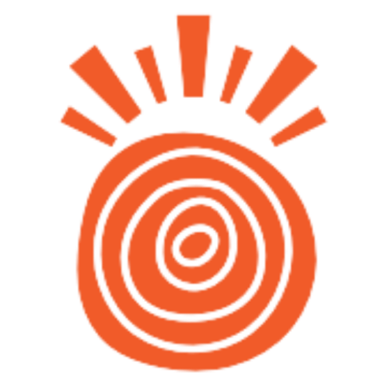 A stylized orange spiral with rectangular lines radiating outward from the top.
