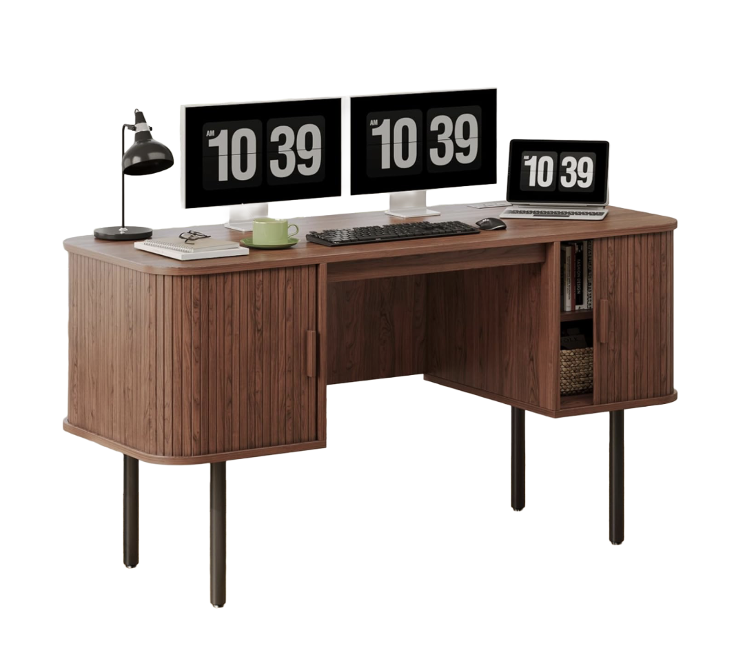 Fluted Executive Desk with Rolling Shutter Storage ($145)