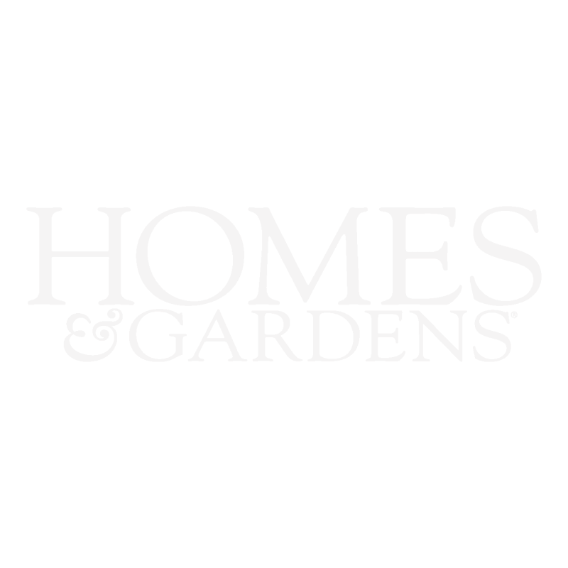 Logo of Homes & Gardens with a black background and white text