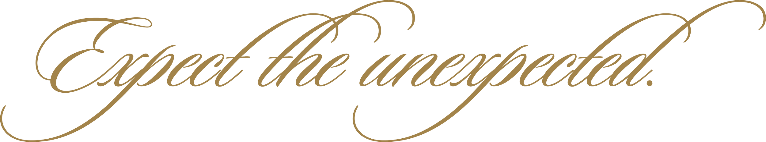 Text that says "Expect the unexpected" in elegant, cursive font.