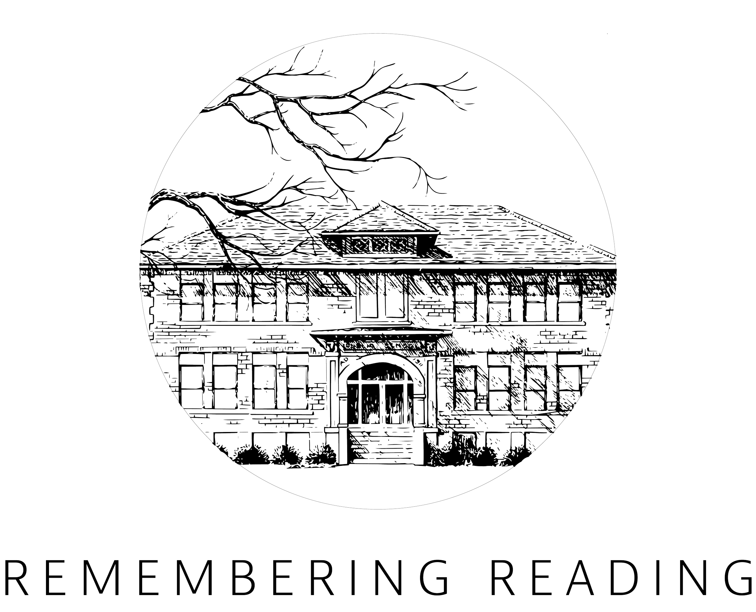 Outline of a building with a semi-circular roof, multiple windows, and trees in front. Text "REMEMBERING READ" at the bottom.