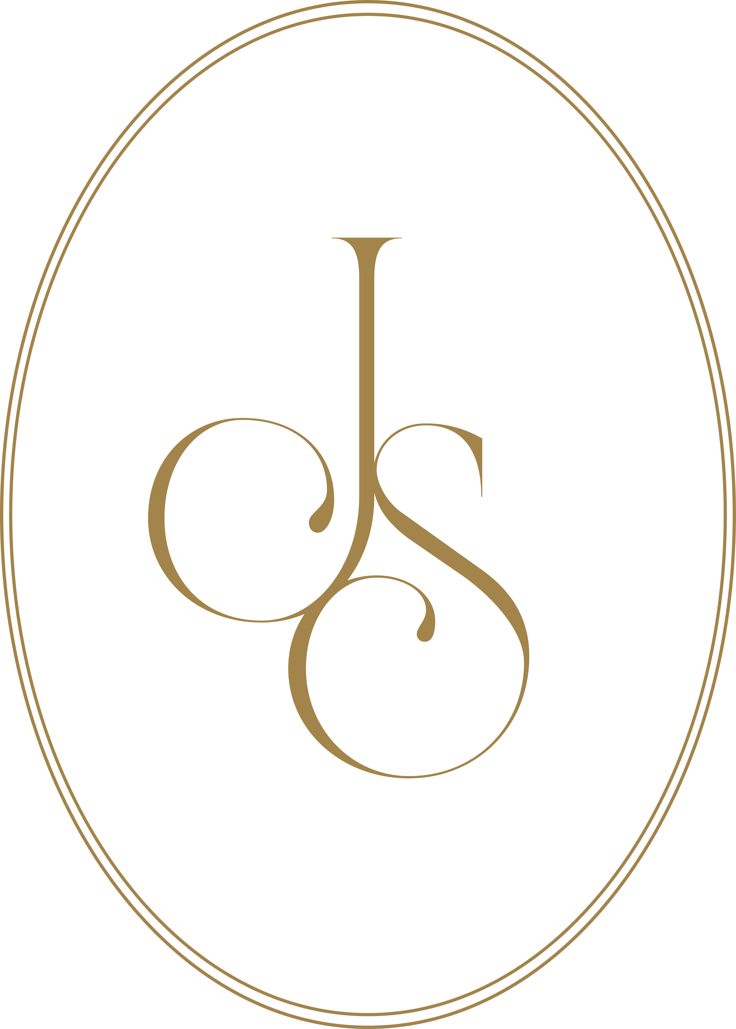 An oval-shaped logo with gold and black elements, featuring stylized initials or decorative design in the center.