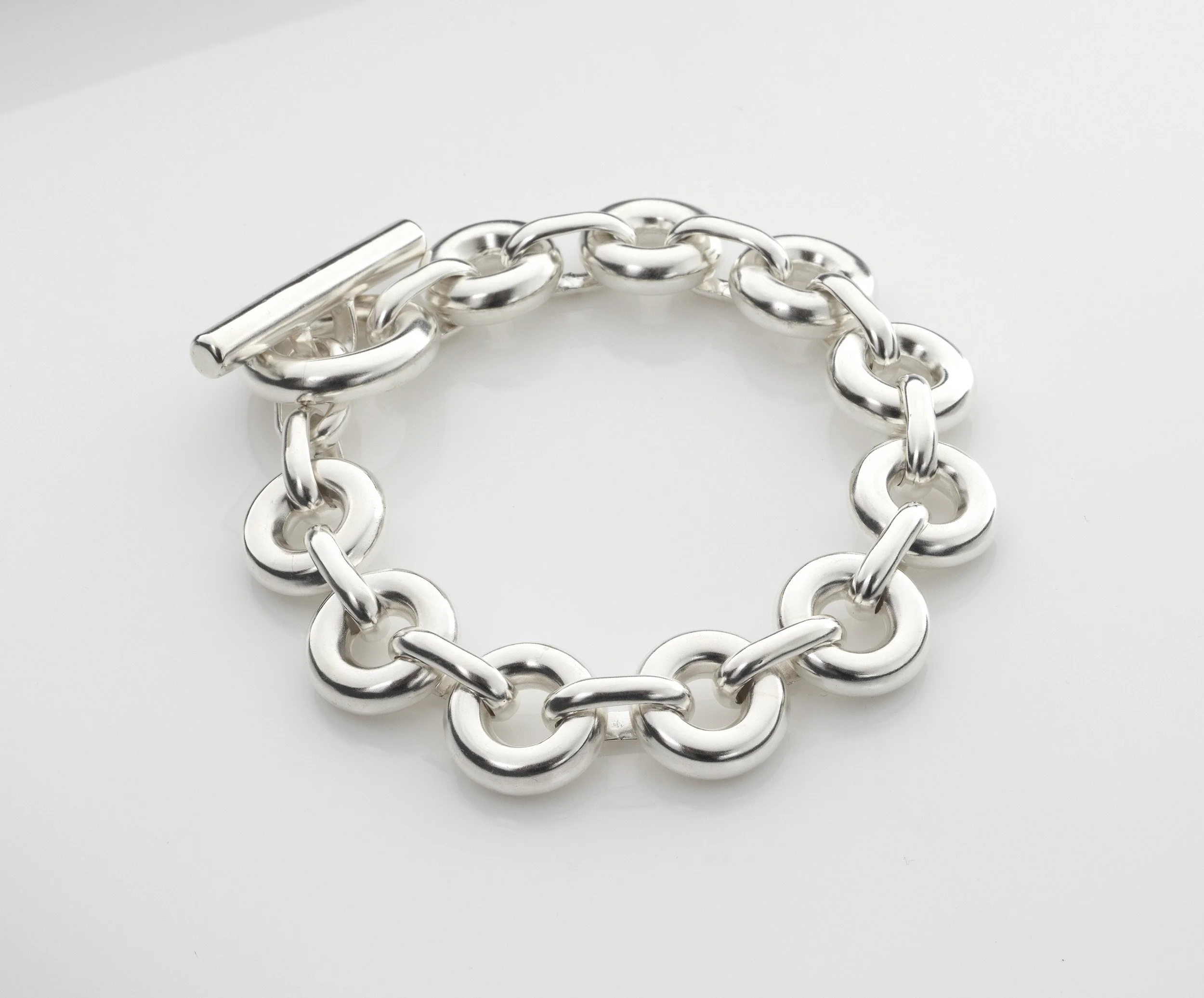 Sterling silver Monad Link bracelet, heavy torus links with large T-bar clasp