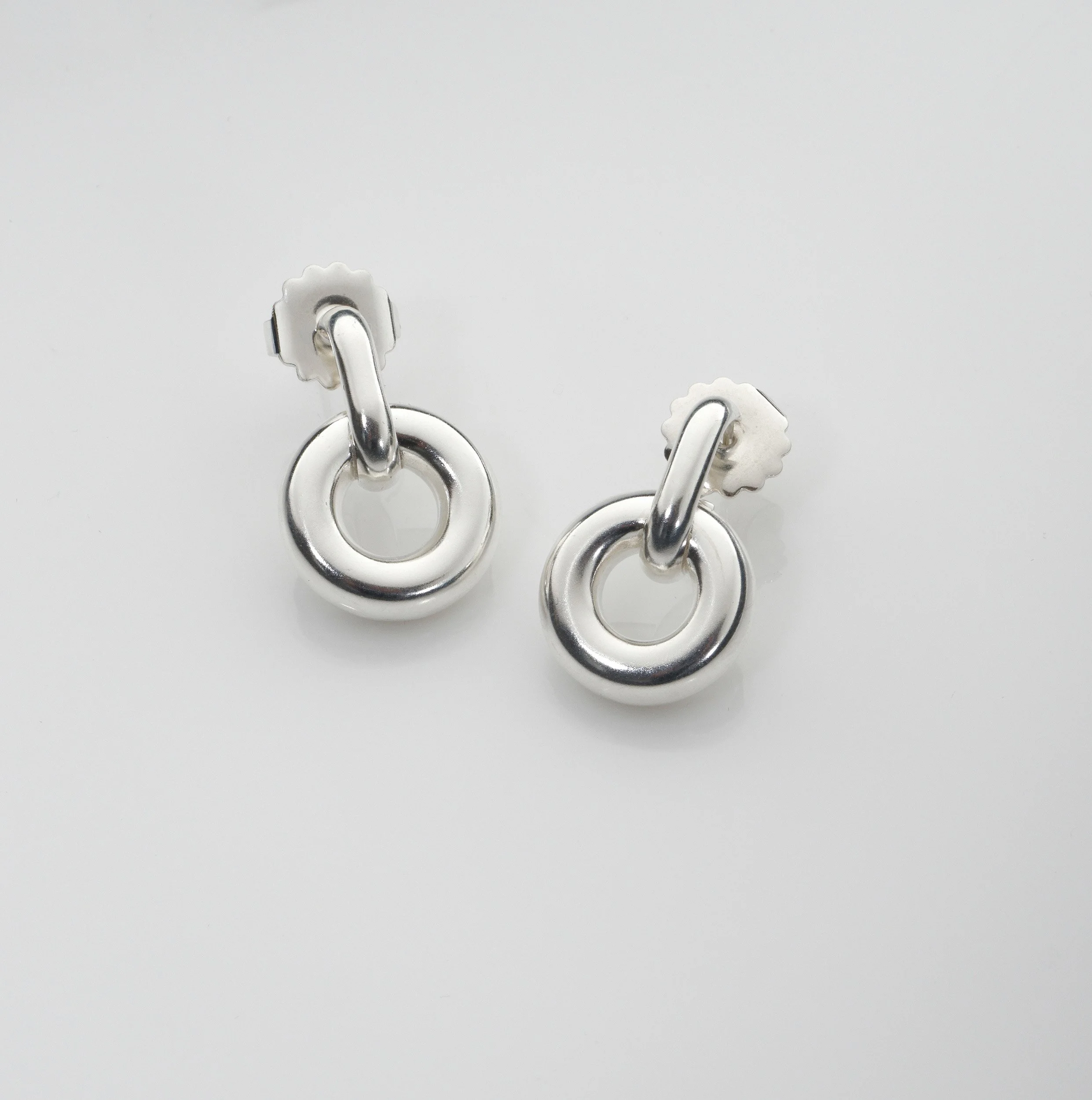 Sterling silver Monad Link earrings, solid torus shape made from thick hand-drawn wire