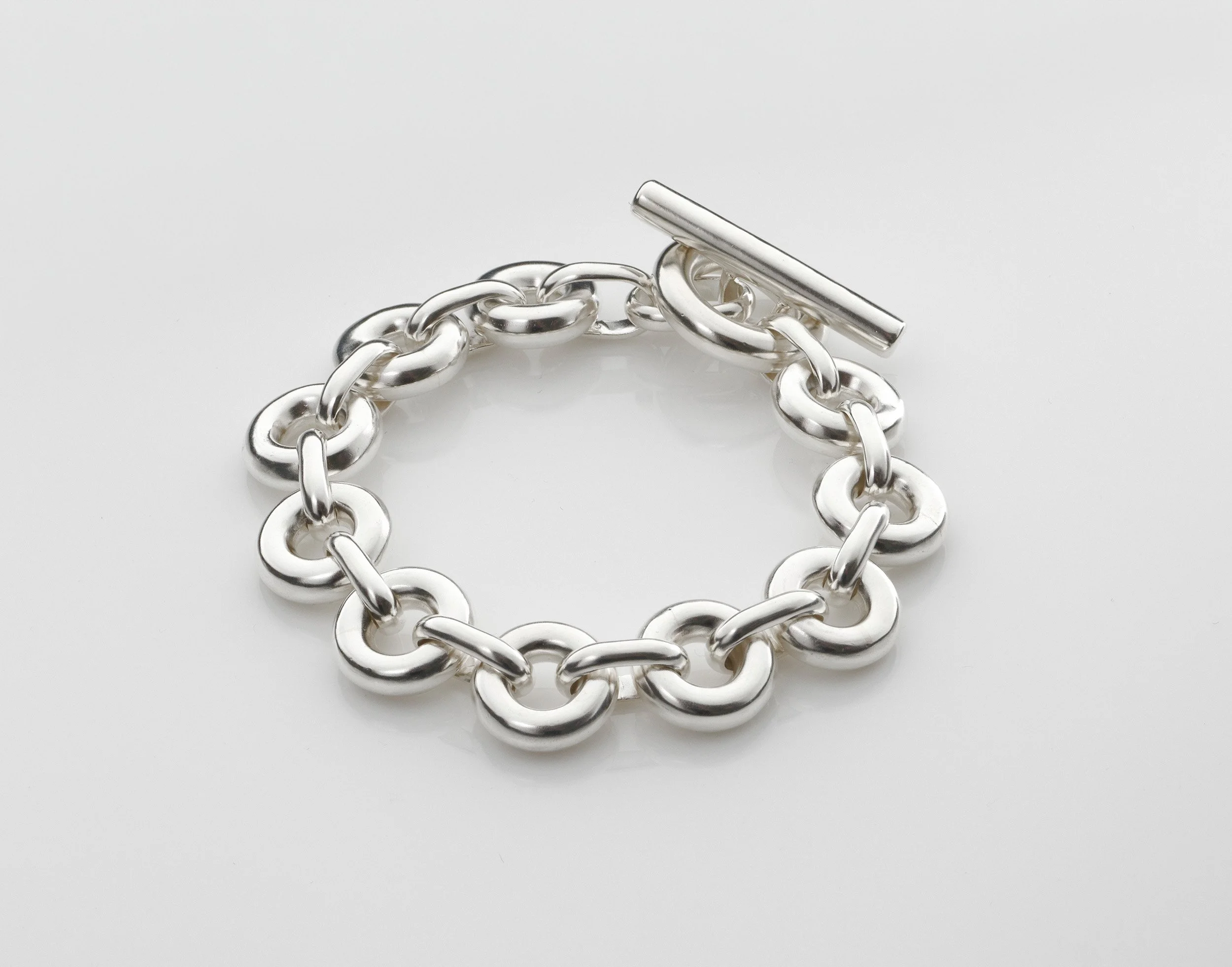 Sterling silver Monad Link bracelet, heavy torus links with large T-bar clasp