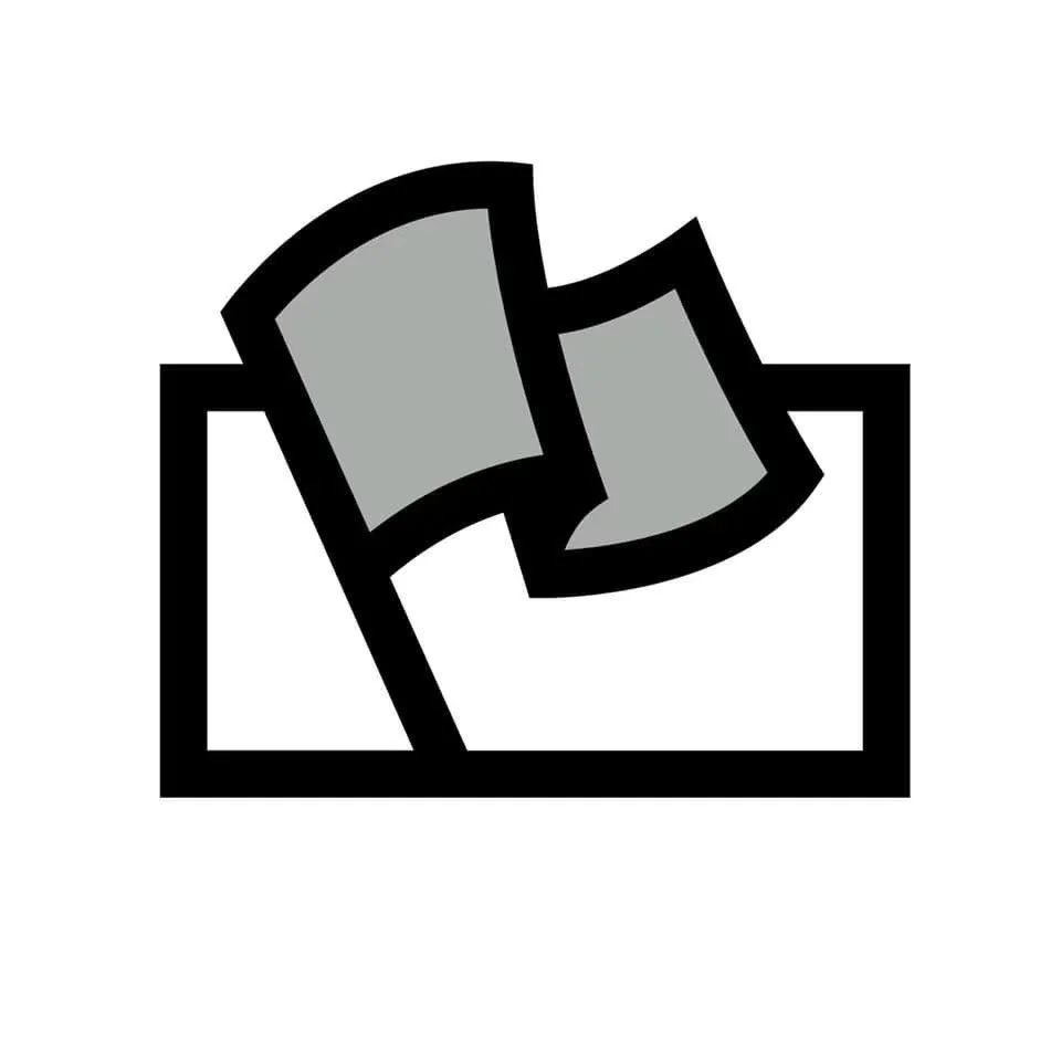 Black and gray flag waving inside a box with rounded corners.