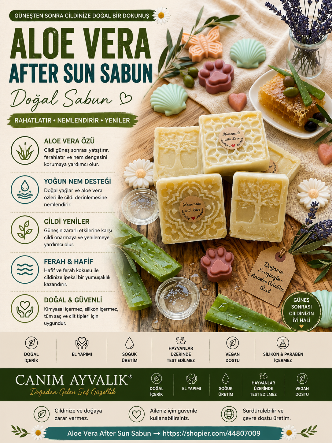 aloe vera  içeren el yapımı doğal saç sabunu – Canım Ayvalık after sun