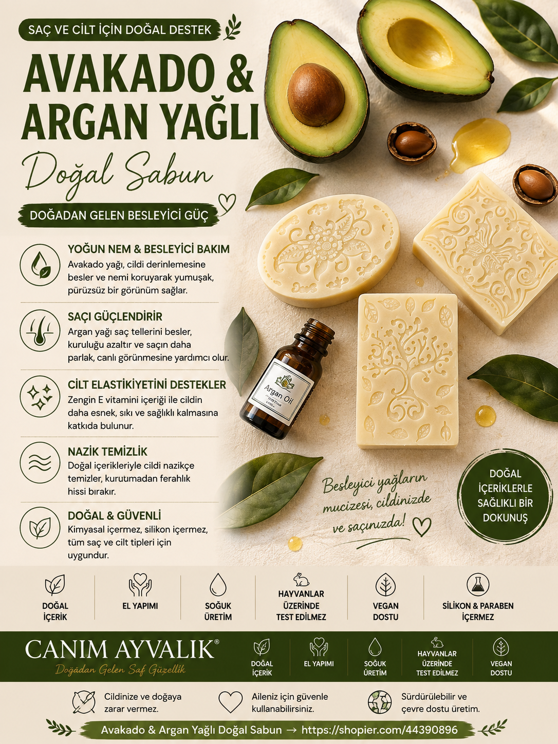 avakado ve argan yağı  içeren el yapımı doğal saç sabunu – Canım Ayvalık