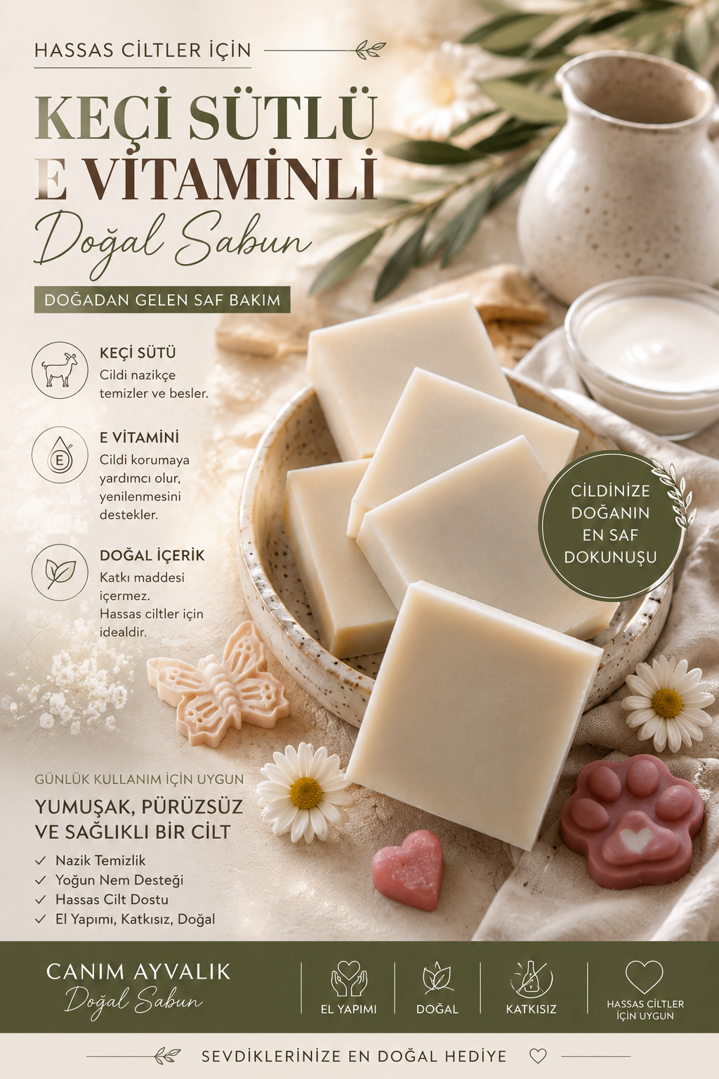 Keçi sütlü ve E vitaminli el yapımı doğal sabun – Canım Ayvalık