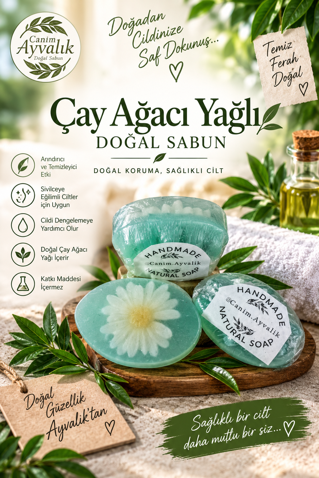 çay ağacı yağı ile hazırlanan el yapımı aromaterapi sabunu – Canım Ayvalık