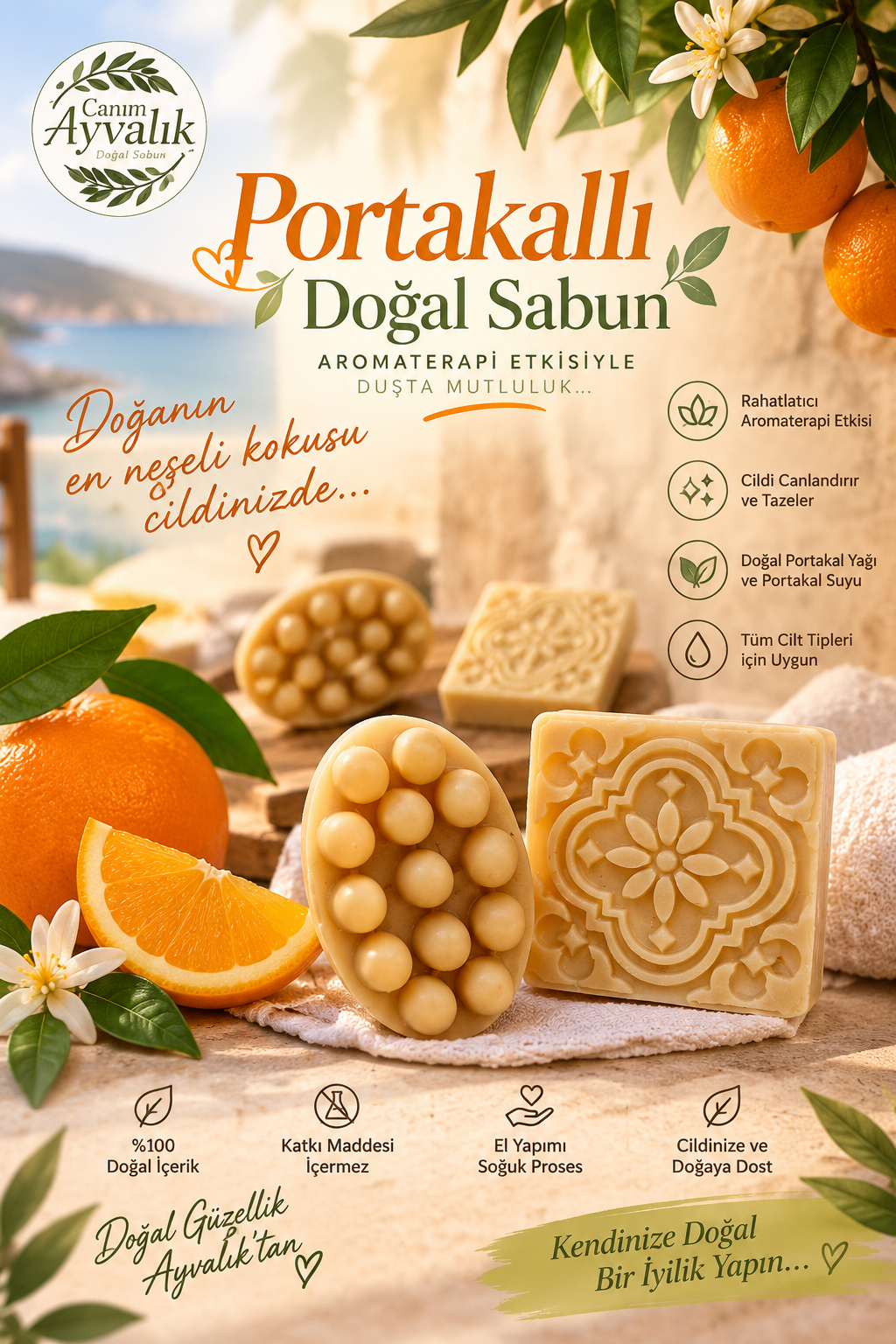 Portakal yağı ve portakal suyu ile hazırlanan el yapımı aromaterapi sabunu – Canım Ayvalık