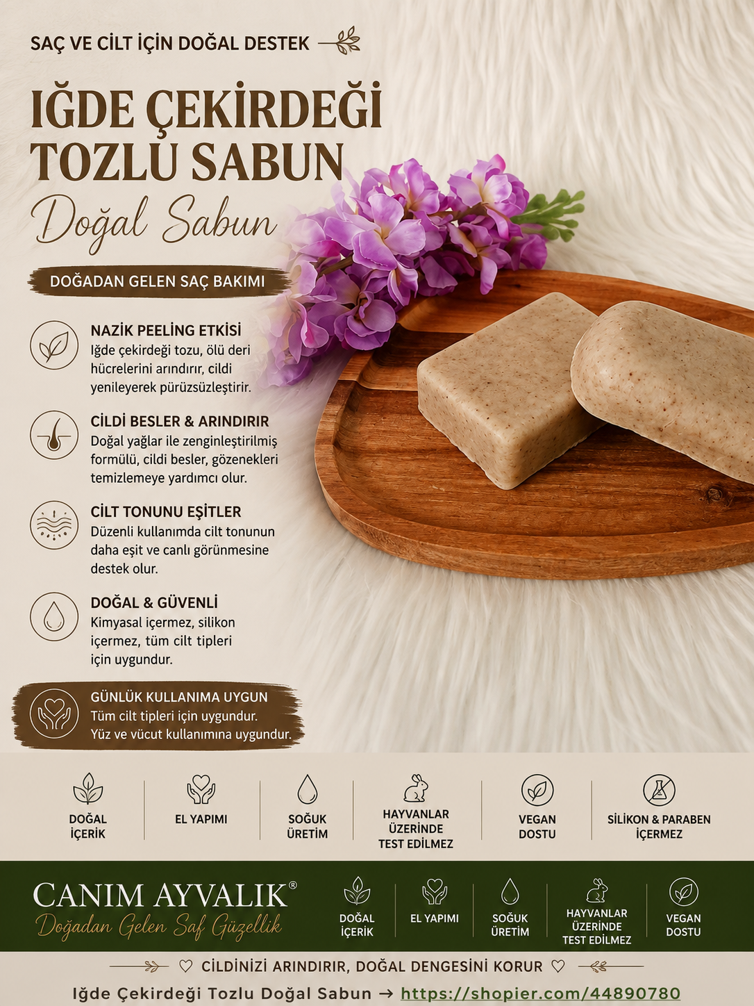 iğde çekideği tozu içeren el yapımı doğal saç sabunu – Canım Ayvalık