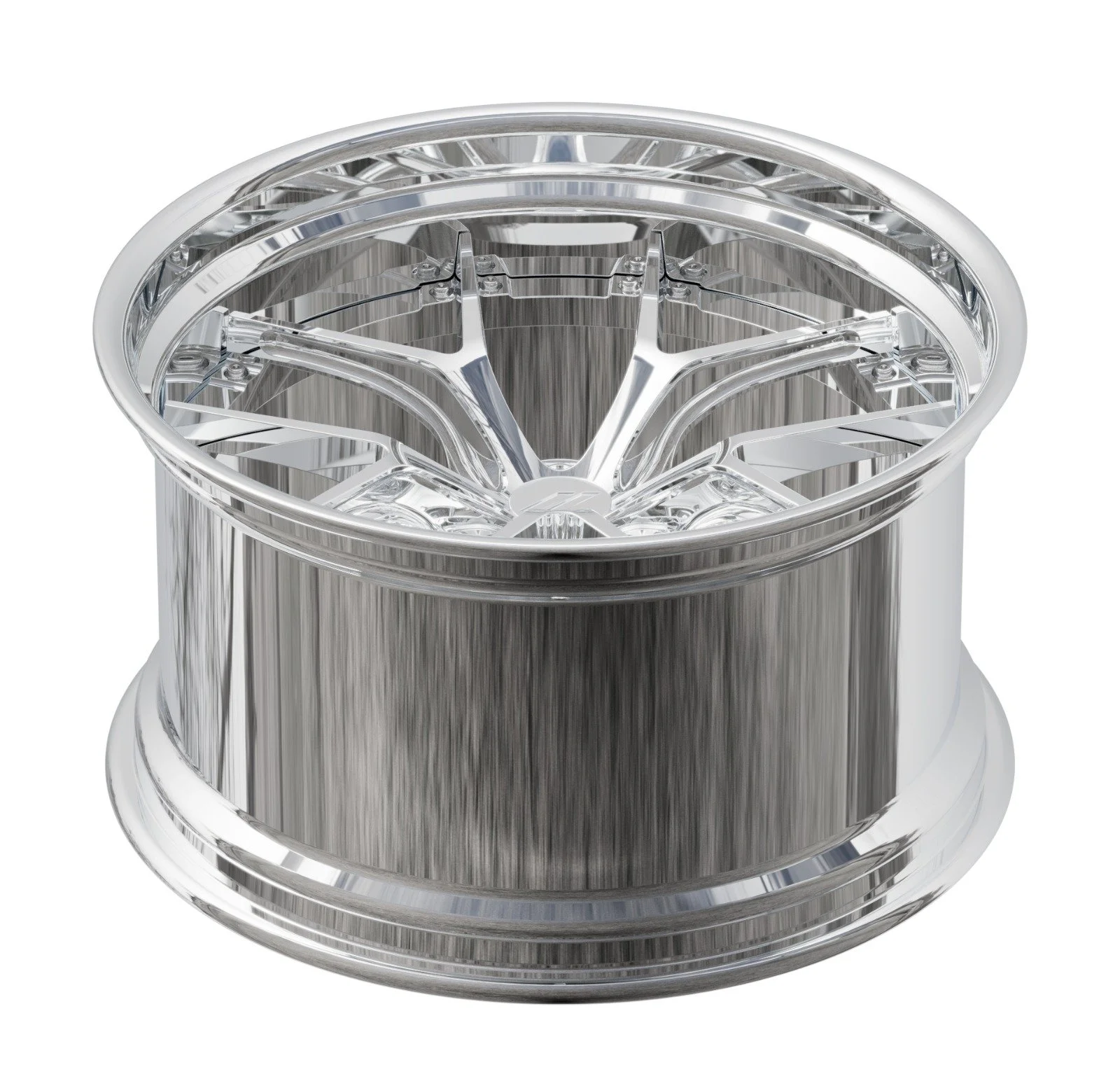 Close-up of a clear, round, acrylic perfume container with a silver base and a decorative, star-shaped stopper inside.